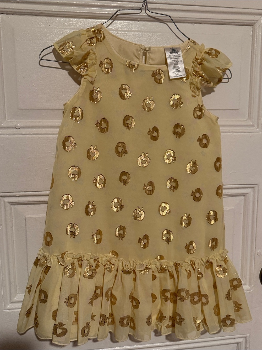 Girls Disney Yellow Snow White Dress with Gold Sequin Polka Dots